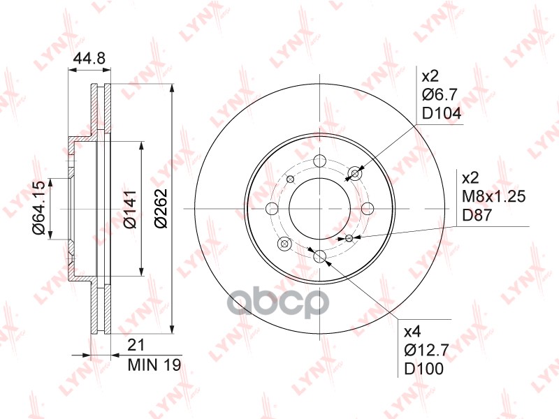 Диск тормозной передний (262x21) подходит для HONDA Civic V-VII 1.4-2.0D 91-05 / Jazz(GE) 1.2-1.5 08 BN-1034 LYNXauto арт. BN...