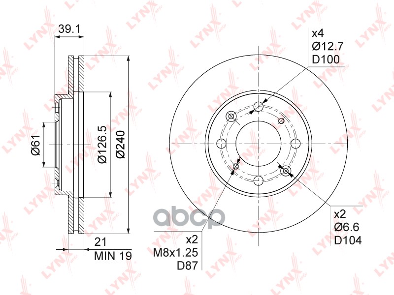 Диск тормозной передний (240x21) HONDA Jazz(GD) 1.2-1.5 02-08 / Logo 1.3 99-02 LYNXauto арт. bn-1035