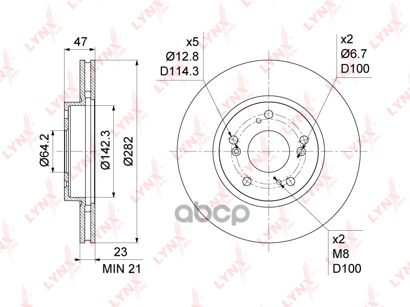 Диск тормозной передний (282x23) HONDA Accord VII 2.0-2.4 03-08 / Stepwagon 2.0 09-15 LYNXauto арт. bn-1045