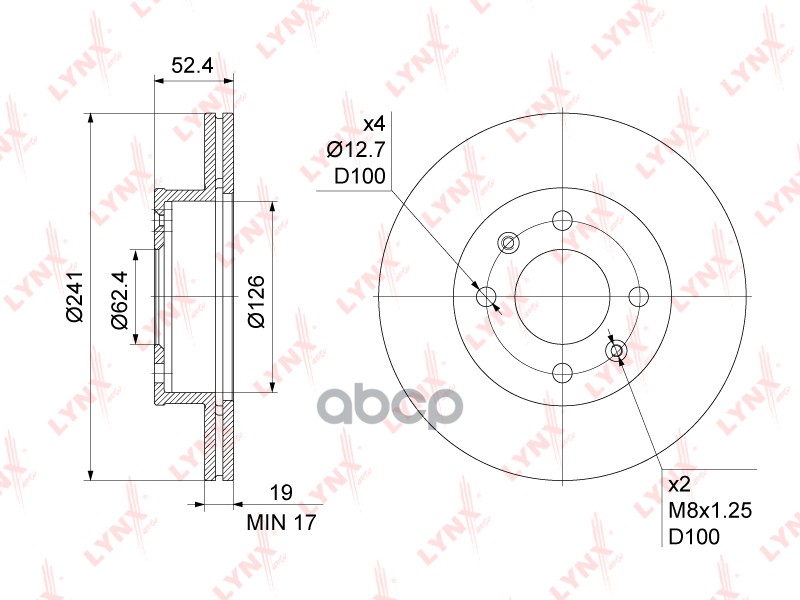 Диск тормозной передний (241x19) подходит для HUYNDAI Accent(LC) 1.3-1.6 00-05 BN-1053 LYNXauto арт. BN-1053