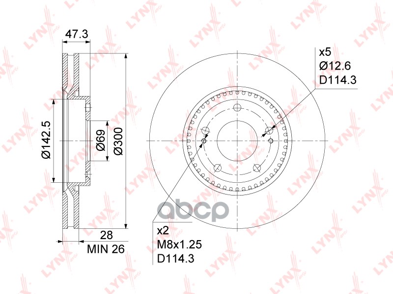Диск тормозной передний (300x28) подходит для HUYNDAI Sonata(NF) 2.0-3.3 05-10 / i40 1.6D-2.0D 11 / iX35 1.6-2.4 09 / Tucson(...