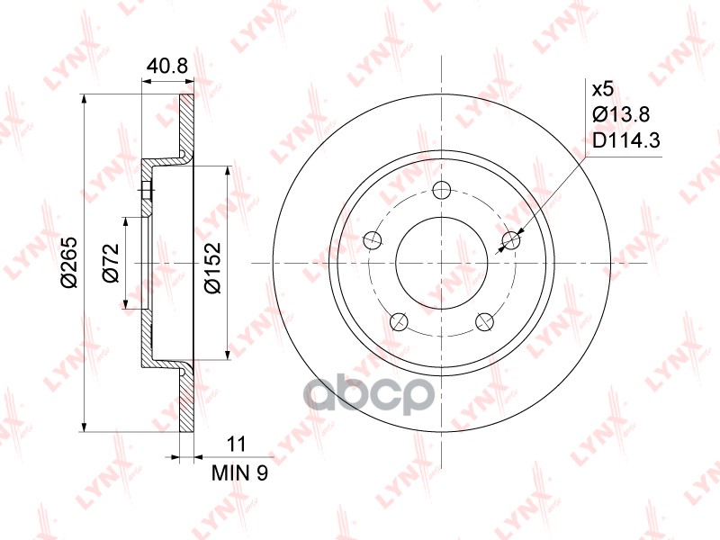 Диск тормозной задний (265x11) подходит для MAZDA 3(BK/L) 1.4-2.2D 03 BN-1065 LYNXauto арт. BN-1065
