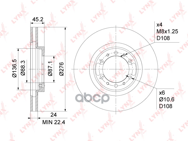 Диск Тормозной | Перед | LYNXauto арт. BN1088