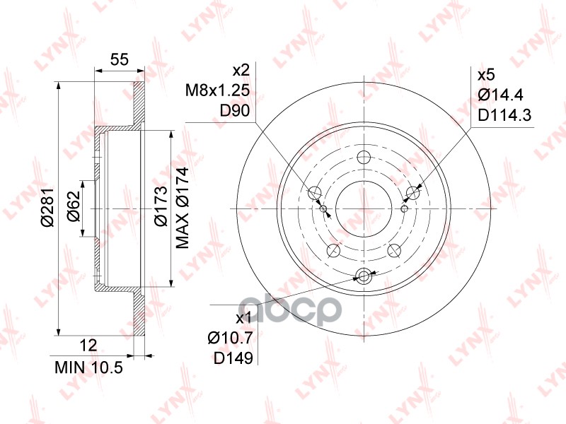 Диск тормозной задний (281x12) подходит для TOYOTA RAV 4 III-IV 2.0-3.5 05 / Mark X 2.4-3.5 07-13 BN-1137 LYNXauto арт. BN-1137