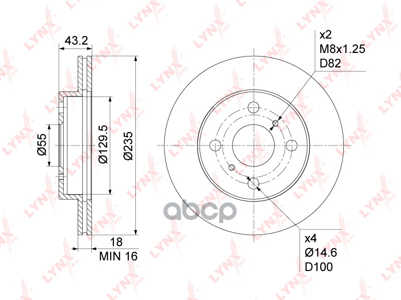 Диск тормозной передний (235x18) TOYOTA Yaris(P10) 1.0-1.4D 99-05 / Echo 1.3-1.5 99-05 / Platz 1.5 9 LYNXauto арт. bn-1153