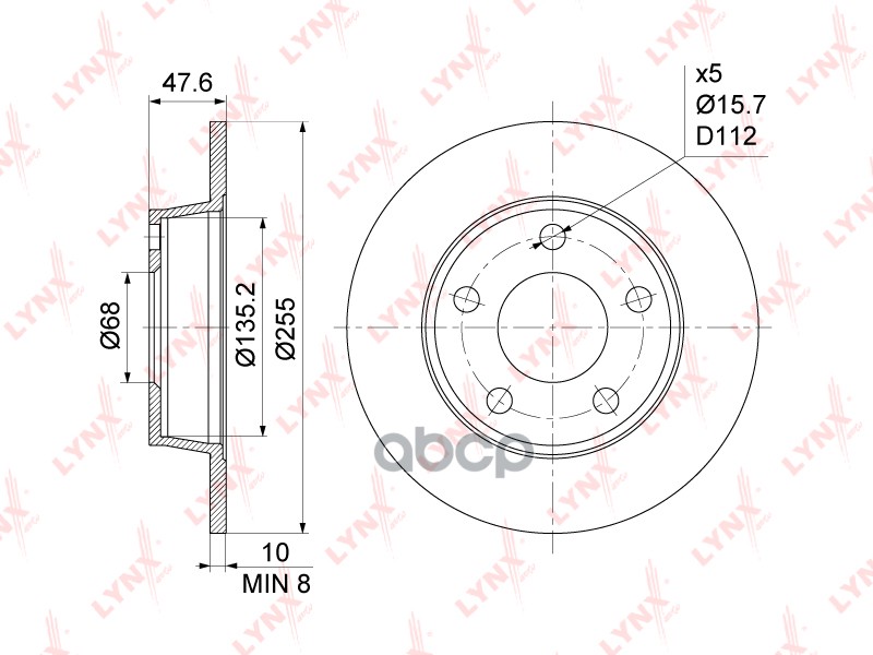 Диск тормозной задний (255x10) AUDI A6 1.8-2.0 97-05 / Allroad 2.5D-4.2 00-05 LYNXauto арт. bn-1197