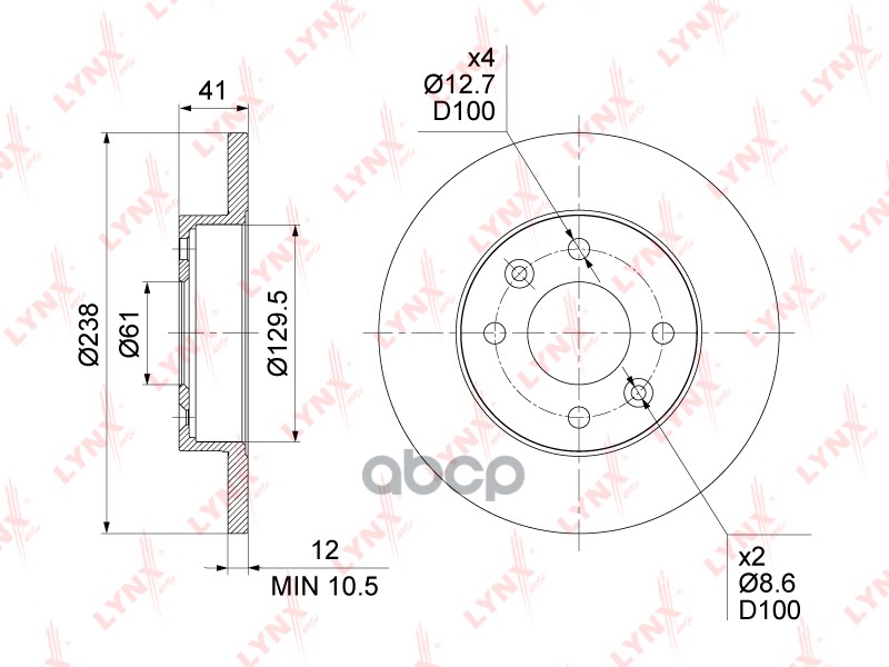Диск тормозной передний (238x12) RENAULT Clio 90-04 / Logan I 04> / Megane I 95-04 / Sandero 08> / S LYNXauto арт. bn-1417