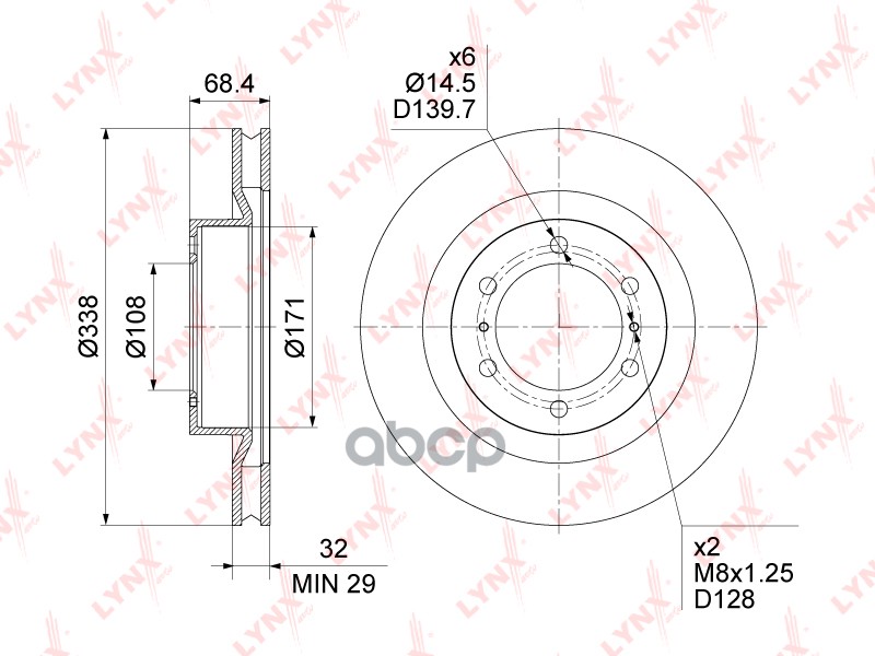 Диск тормозной передний (338x32) TOYOTA 4Runner 10> / Land Cruiser Prado(150) 09>  LEXUS GX460 10> LYNXauto арт. bn-1634