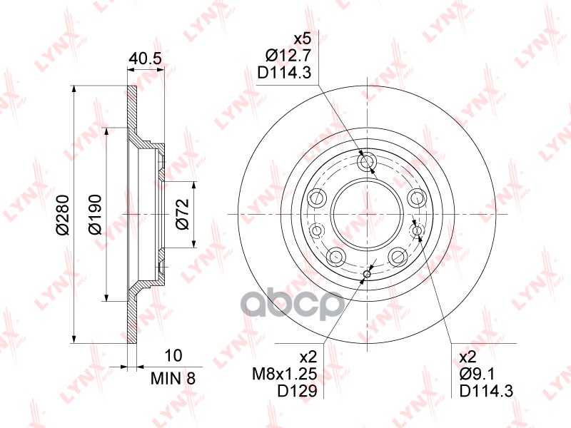 Диск тормозной задний (280x10) BN-1651 LYNXauto арт. BN-1651
