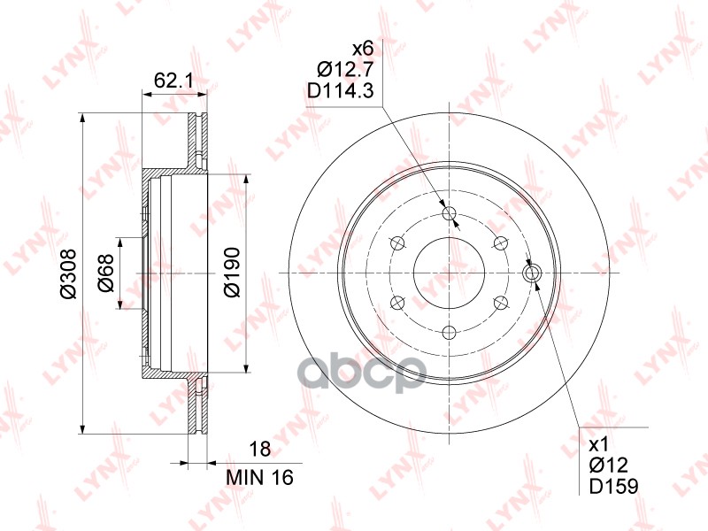 Диск тормозной задний (308x18) NISSAN Navara(D40) 05> / Pathfinder(R51) 05-11 LYNXauto арт. bn-1813