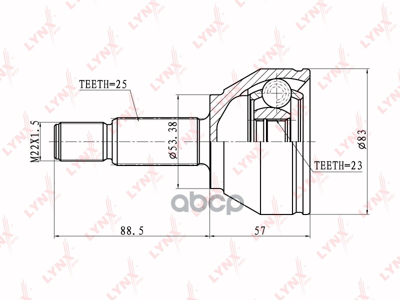 ШРУС наружный FORD Focus I 1.4-2.0 98-04/Fiesta 1.6TD 04> / Fusion 1.6TD 04> LYNXauto арт. co-2801
