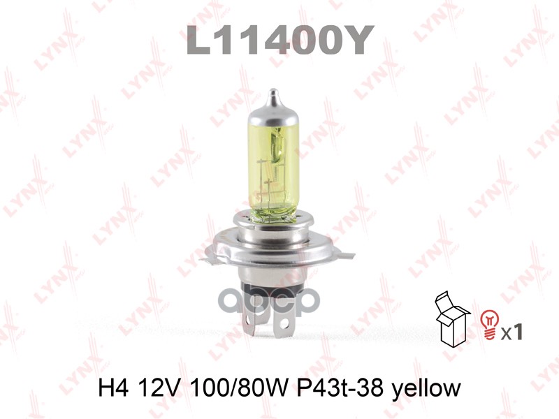 Лампа 12V H4 100/80W P43t LYNXauto Yellow 1 шт. картон L11400Y LYNXauto арт. L11400Y