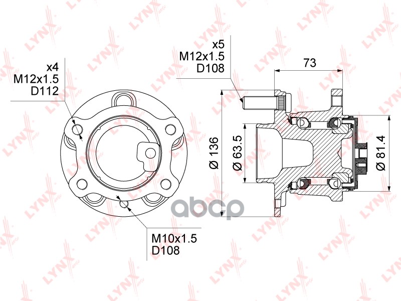 Ступица задняя в сборе с ABS FORD Mondeo IV 1.6T-2.5 07> LYNXauto арт. wh-1014