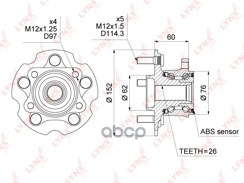 Ступица задняя в сборе (с ABS) подходит для TOYOTA Rav 4 III-IV 2.0-3.5 4WD 06 / Auris(E15/8) 1.5-1.8 4WD 06 WH-1034 LYNXauto...