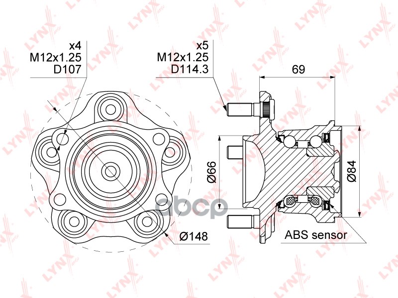 Ступица задняя в сборе с ABS подходит для NISSAN Teana(J31) 2.0-3.5 03 / Altima(L31) 2.5-3.5 01-06 WH-1053 LYNXauto арт. WH-1053