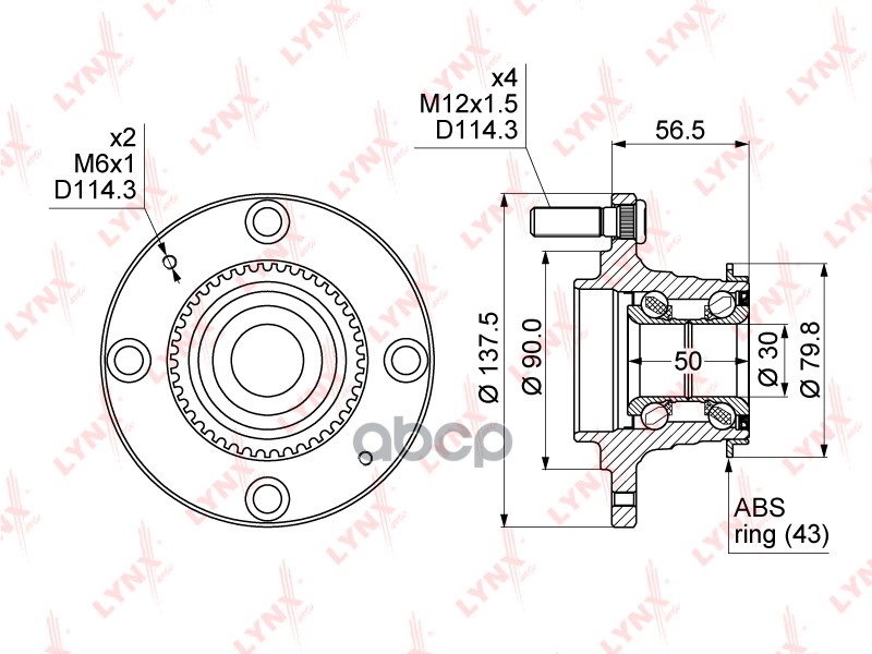 Ступица задняя в сборе (с ABS  4 отверстия колеса) MITSUBISHI Lancer(CS) 1.3-2.4 03> / Dion 2.0 99-0 LYNXauto арт. wh-1067
