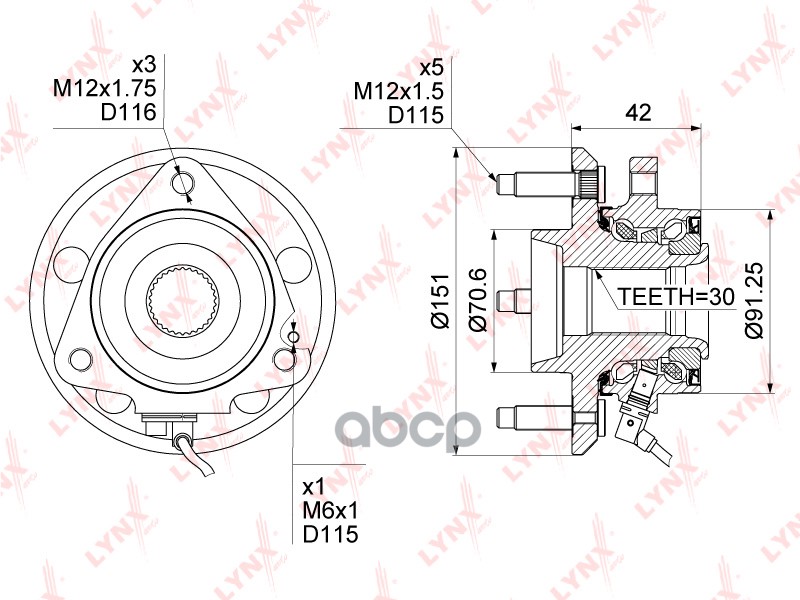 Ступица передняя в сборе CHEVROLET Captiva 2.0D-3.2 06>  OPEL Antara 2.0D-3.2 06> LYNXauto арт. wh-1070