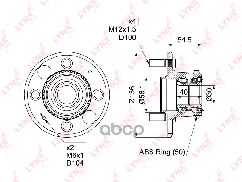 Ступица задняя в сборе с ABS HONDA Civic V-VI 1.3-1.6 91-01 LYNXauto арт. wh-1098