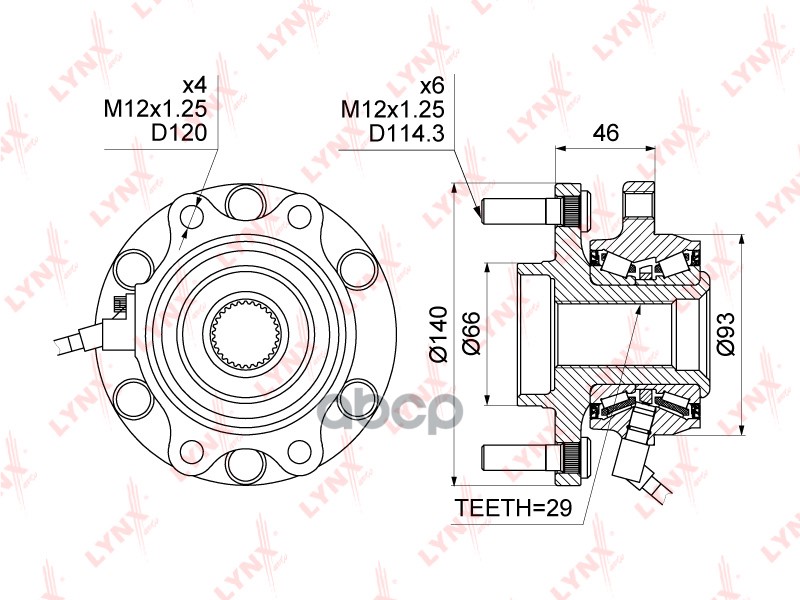 Ступица передняя в сборе подходит для NISSAN Pathfinder(R51) 2.5D-4.0 05 / Navara(D40) 2.5D-3.0D 05 WH-1104 LYNXauto арт. WH-...
