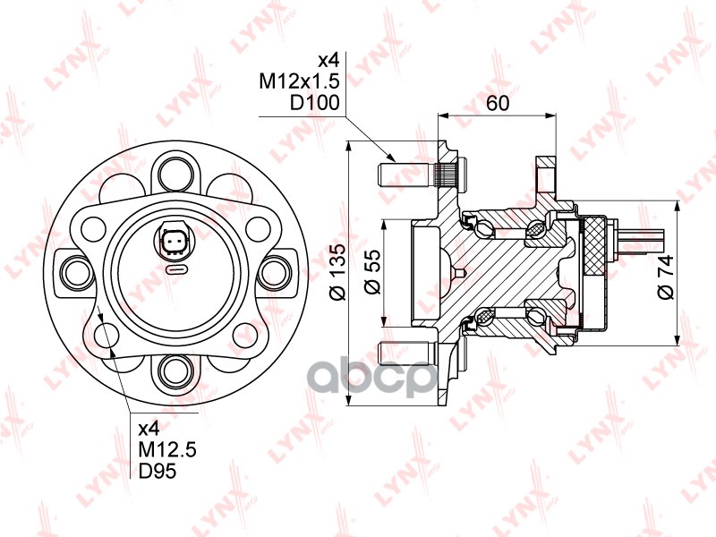 Ступица задняя в сборе (с ABS) подходит для TOYOTA Yaris(P9_/13_) 1.0-1.8 06 WH-1106 LYNXauto арт. WH-1106