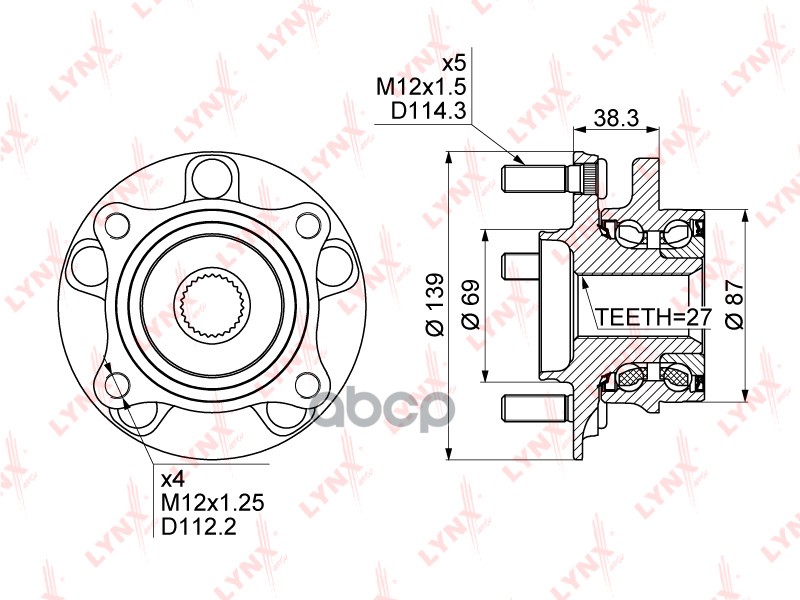 Ступица передняя в сборе MITSUBISHI Chariot Grandis 3.0 97-03 / Diamante 2.5-3.0 94-05 / Lancer VIII LYNXauto арт. wh-1112