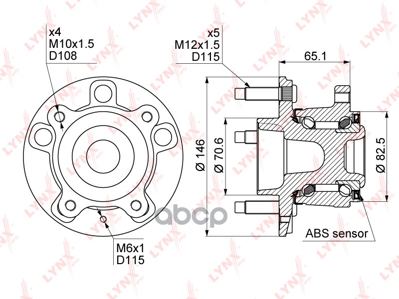 Ступица задняя в сборе (с ABS  d 146мм) CHEVROLET Cruze 1.6-2.0D 09>  OPEL Astra J 1.3D-1.6 09> / Za LYNXauto арт. wh-1116