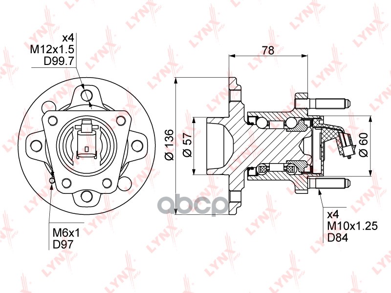 Ступица задняя в сборе (с ABS  4 отверстия колеса) OPEL Astra H 1.2-2.0 04> LYNXauto арт. wh-1131