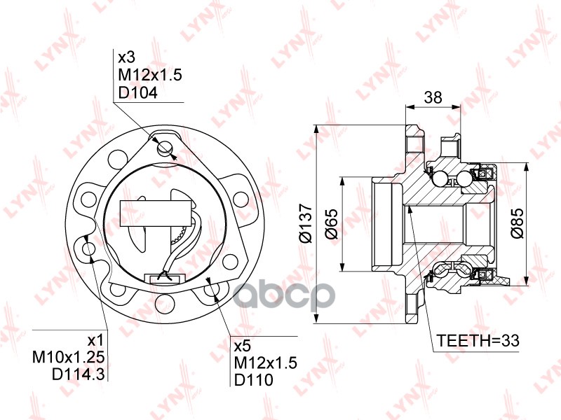 Ступица передняя в сборе (с ABS  5 отверстий колеса) OPEL Astra G 98> / Zafira A 99> LYNXauto арт. wh-1135