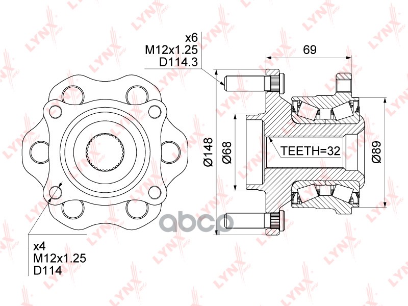 Ступица задняя в сборе NISSAN Pathfinder(R51) 2.5D-4.0 4WD 05> LYNXauto WH-1145 LYNXauto арт. WH-1145