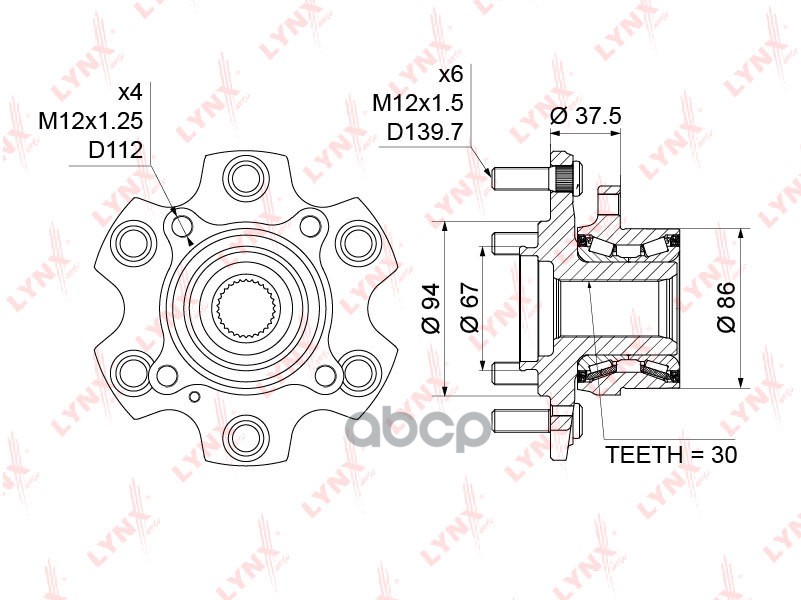 Ступица передняя в сборе подходит для MITSUBISHI Pajero III 2.5D-3.8 01 / IV(V8_) 3.2D-3.8 06 WH-1177 LYNXauto арт. WH-1177