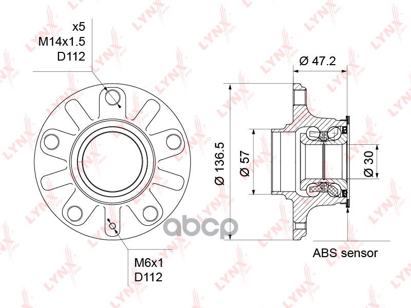 Ступица задняя в сборе (с ABS  d 30мм) AUDI A3(8P / 8V) 1.2T-3.2 03>  SKODA Octavia(5E) 1.2T-2.0D 12 LYNXauto арт. wh-1188