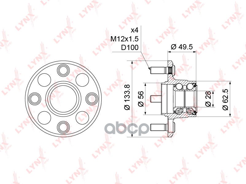 Ступица задняя в сборе без ABS HONDA Civic V-VI 1.3-1.6 91-01 / Logo 1.3 99-02 LYNXauto арт. wh-1203