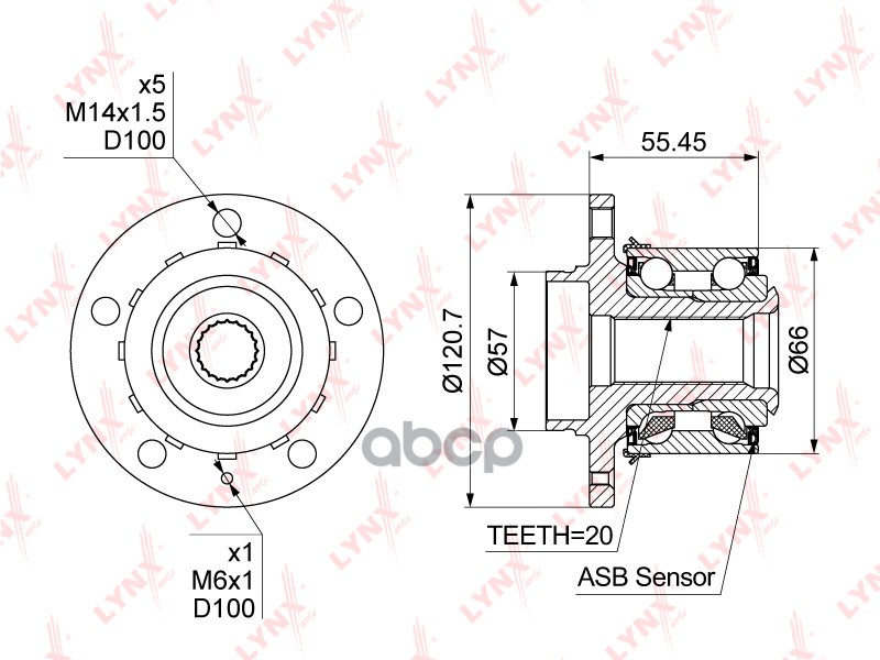 Ступица передняя в сборе (с ABS  d 66мм) SKODA Fabia I 99>  VW Polo 02-09 LYNXauto арт. wh-1205