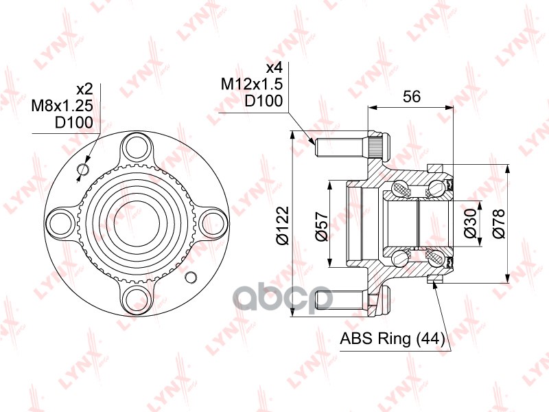 Ступица задняя в сборе с ABS KIA Sephia(FA) 1.5-1.8 93-97 / Shuma / Spectra / Sephia(FB) 1.5-1.8 97- LYNXauto арт. wh-1213