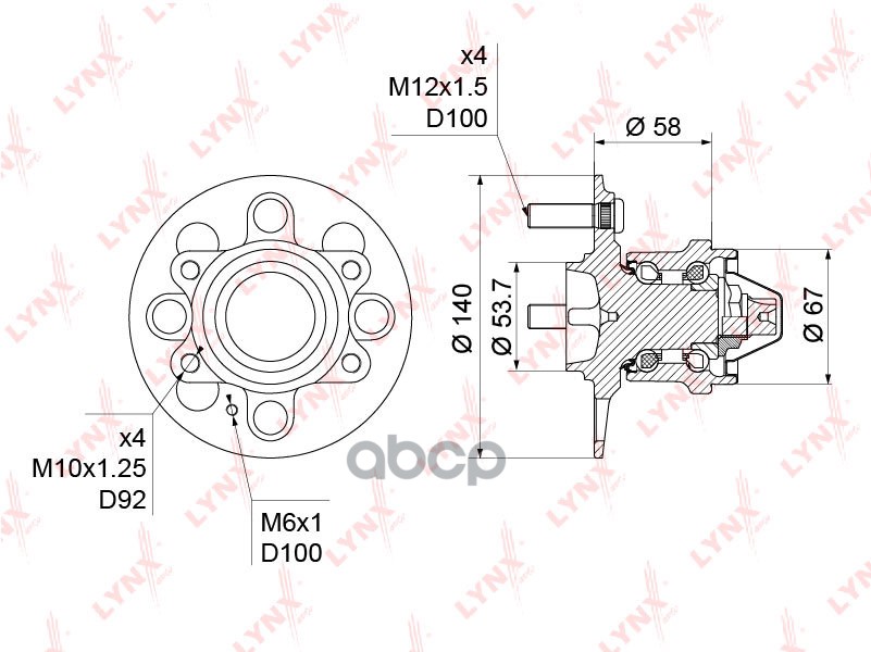 Ступица задняя в сборе без ABS HYUNDAI Accent(MC) 1.4-1.6 05-10 / Getz 1.1-1.6 02-09  KIA Picanto(BA LYNXauto арт. wh-1239