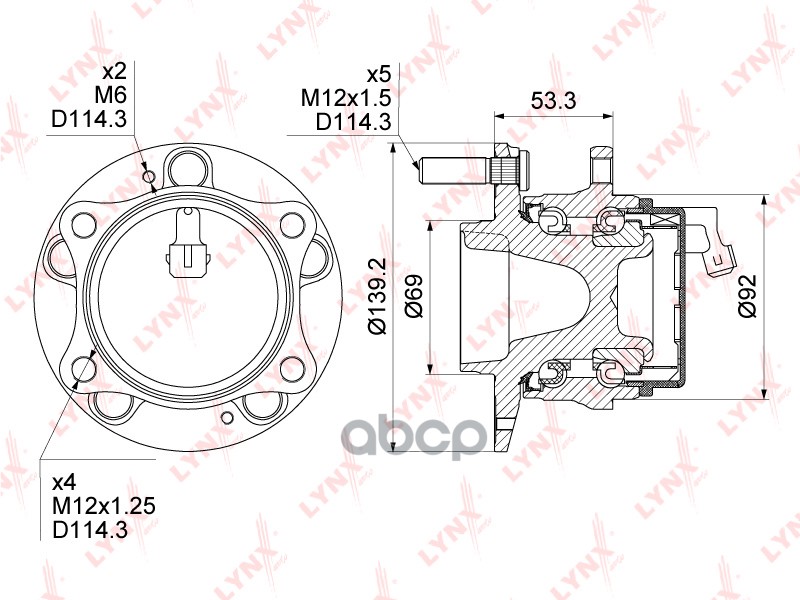 Ступица задняя в сборе HYUNDAI Santa Fe(CM/DM) 2.0D-2.7 2WD 06> / ix55 3.8 2WD 08>  KIA Sorento(XM) LYNXauto арт. wh-1242