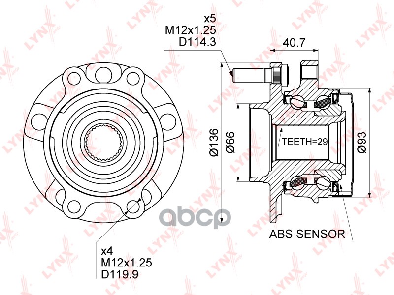 Ступица передняя в сборе с ABS подходит для NISSAN Teana(J32) 2.5 08-13 / Murano(Z51) 2.5 08 / Elgrand(E52) 2.5 11 WH-1471 LY...