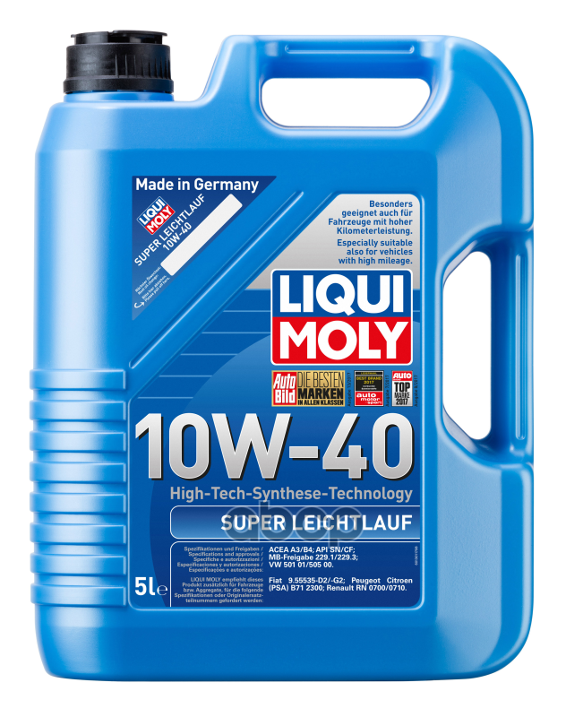 LIQUI MOLY 10W-40 Super Leichtlauf, Api Sl/Cf, 5Л (Нс-Синт.мотор.масло)