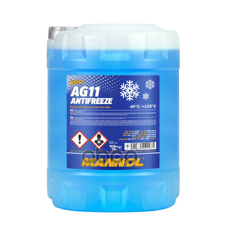 Антифриз Longterm Синий AG11 (-40°C) (готовый раствор) 10 l MANNOL арт. 2045