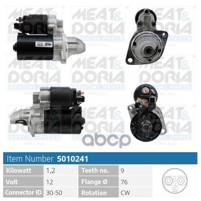 Стартер 12V 1 2KW BMW 1 (E81 E87)  3 (E90)  5 (F10)  X3 (E83) MEAT & DORIA арт. 5010241