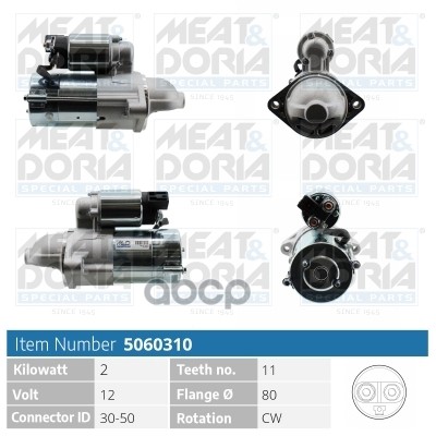 Стартер 12V 2KW Hyundai ix35 (LM)  Kia Sorento II 2.0 CRDi MEAT & DORIA арт. 5060310