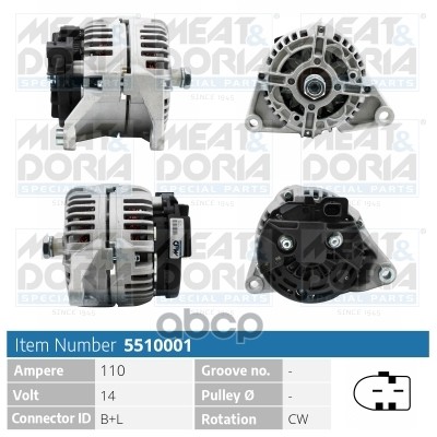 Генератор 14V 110A Fiat Ducato (250)  Iveco Daily IV/V 3.0 D MEAT & DORIA арт. 5510001