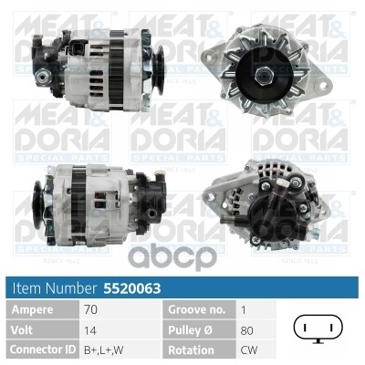 Генератор 14V 70A Opel Corsa B (S93)  Astra F 1.7 Td MEAT & DORIA арт. 5520063