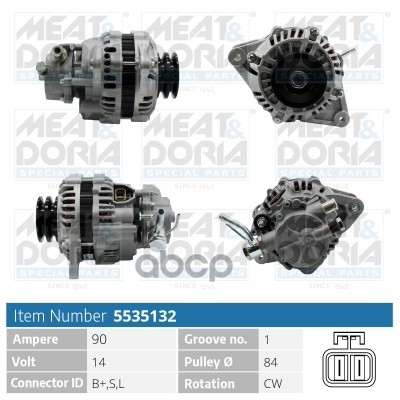 Генератор 14V 90A Mitsubishi Pajero II  Hyundai H-1 (A1) 2.5 D MEAT & DORIA арт. 5535132
