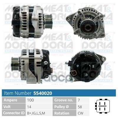 Генератор 14V 100A Toyota Land Cruiser (J12)  Hiace (H1) 2.5/3.0 D MEAT & DORIA арт. 5540020
