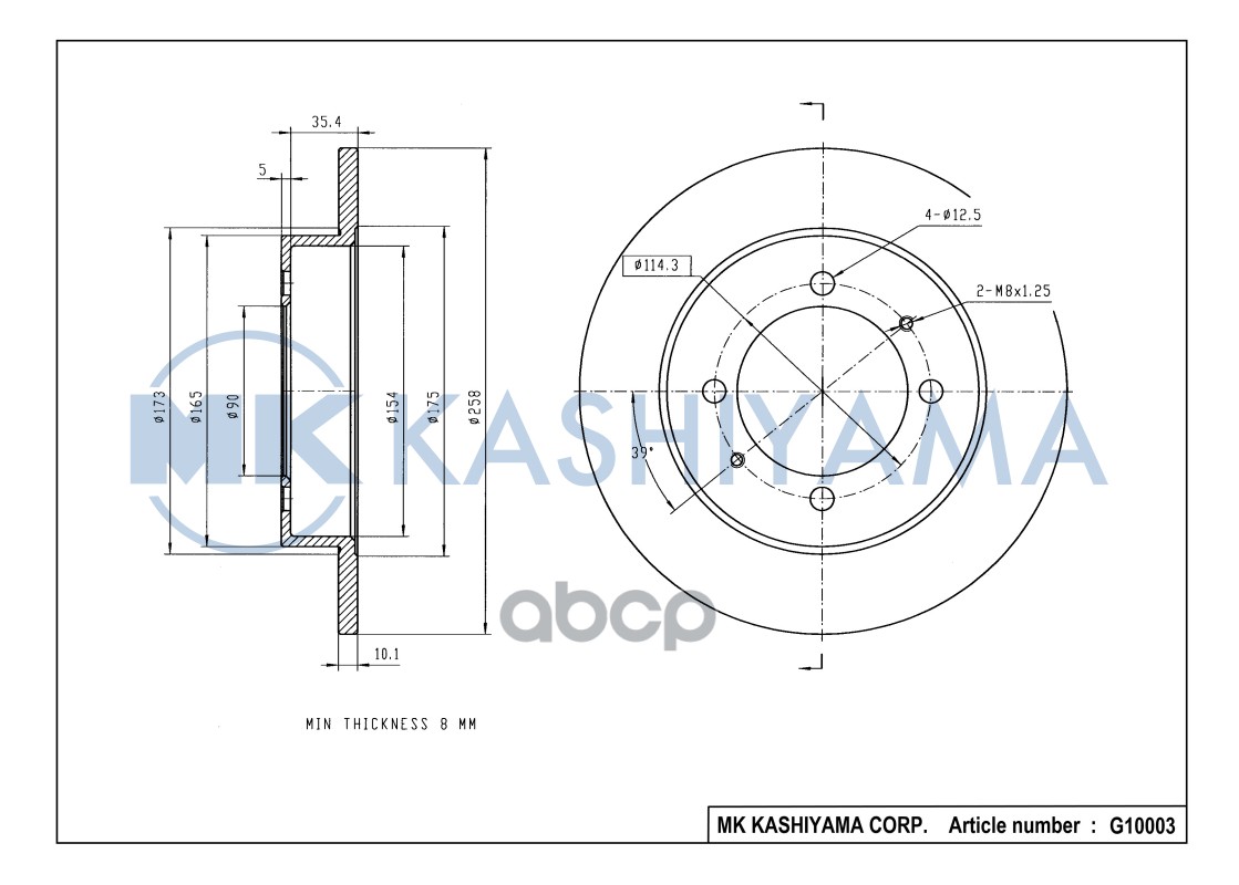 Диск тормозной задний HYUNDAI ELANTRA XD 00/LANTRA G10003 MK KASHIYAMA арт. G10003