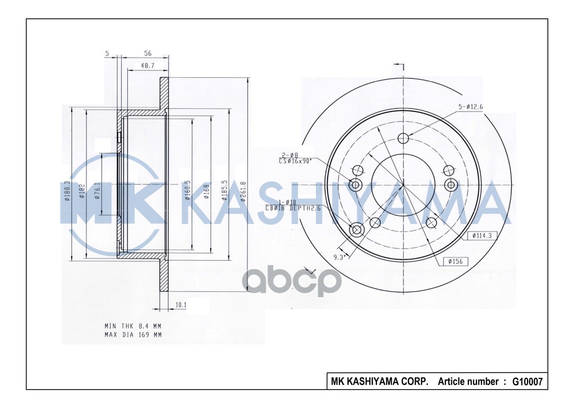 Диск тормозной задний HYUNDAI SONATA (NF)/TUCSON 04-/KIA SPORTAGE 04- G10007 MK KASHIYAMA арт. G10007
