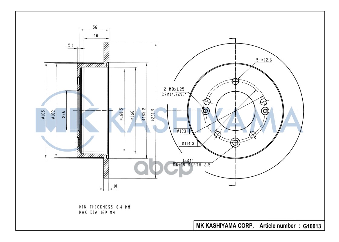 Диск тормозной HYUNDAI Elantra HD 06- / SONATA YF 09- G10013 MK KASHIYAMA арт. G10013