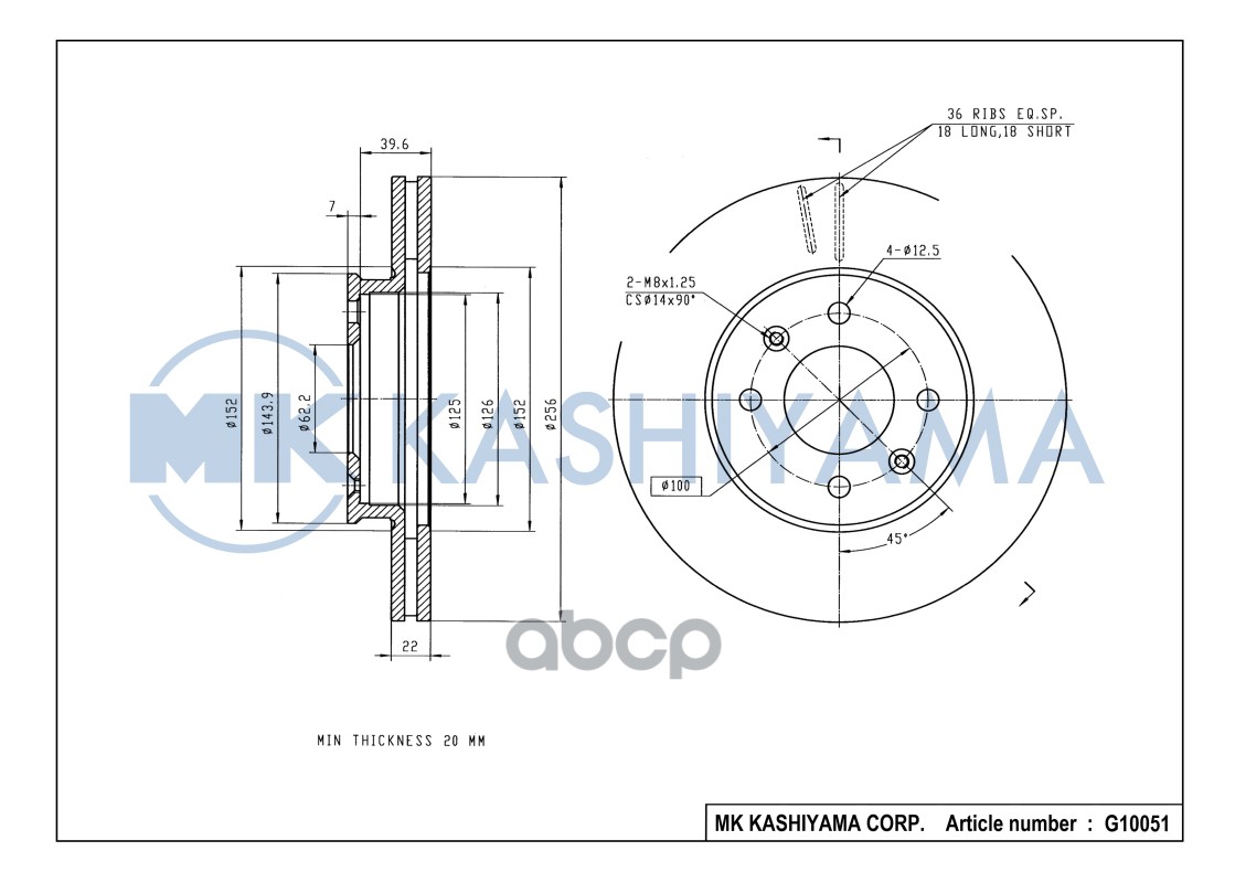 Диск тормозной передний HYUNDAI ACCENT 05-/i20 08-/KIA RIO II 05- G10051 MK KASHIYAMA арт. G10051