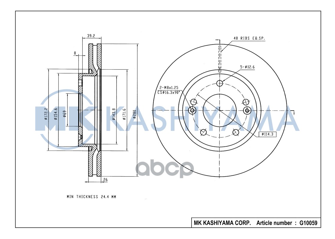 Диск тормозной передний HYUNDAI TUCSON 06-/i30 09-/KIA CEED 06-/SPORTAGE 04- G10059 MK KASHIYAMA арт. G10059